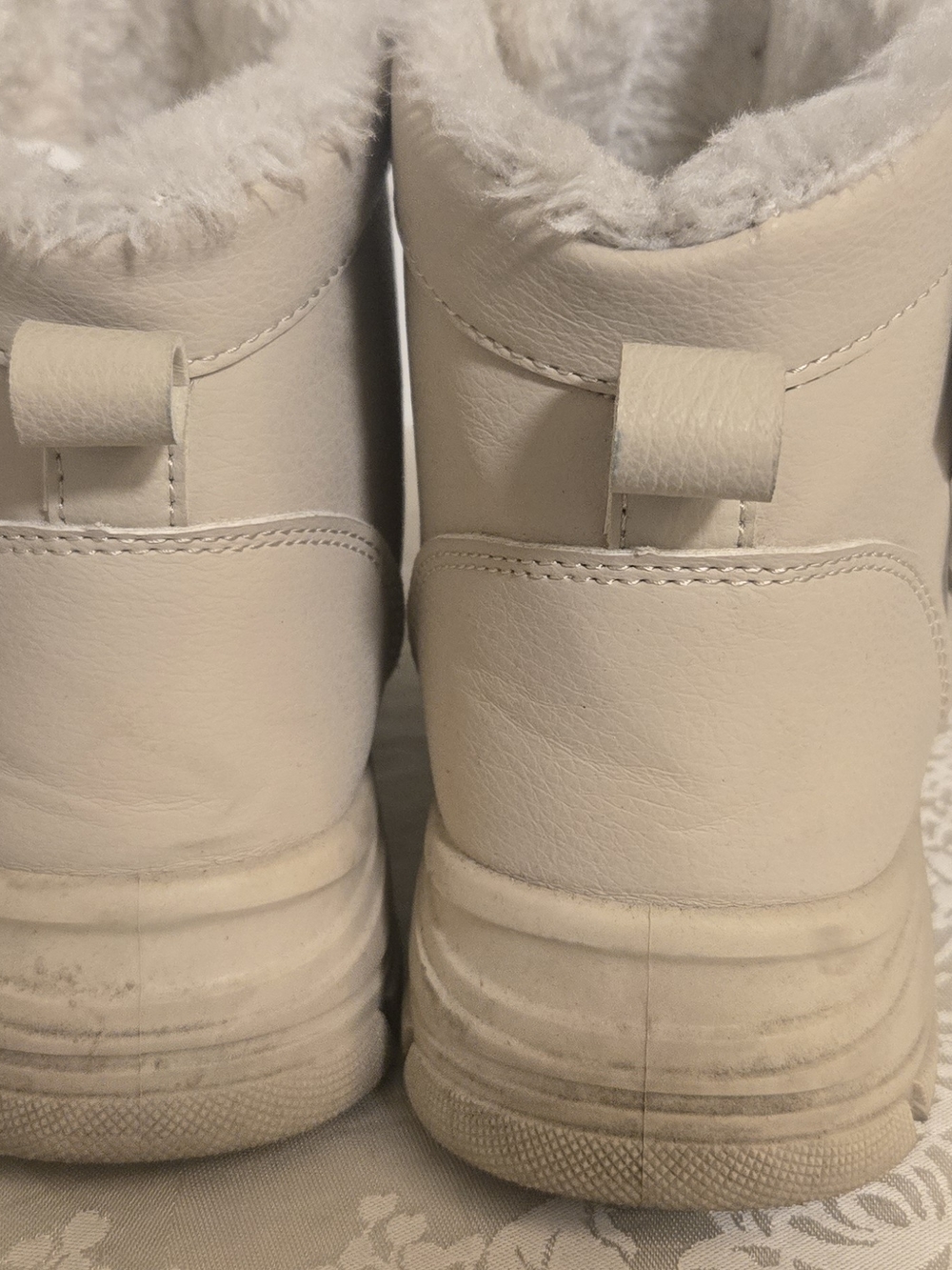 Women's Cream Faux Fur Lined Ankle Boots - Picture 4 of 9